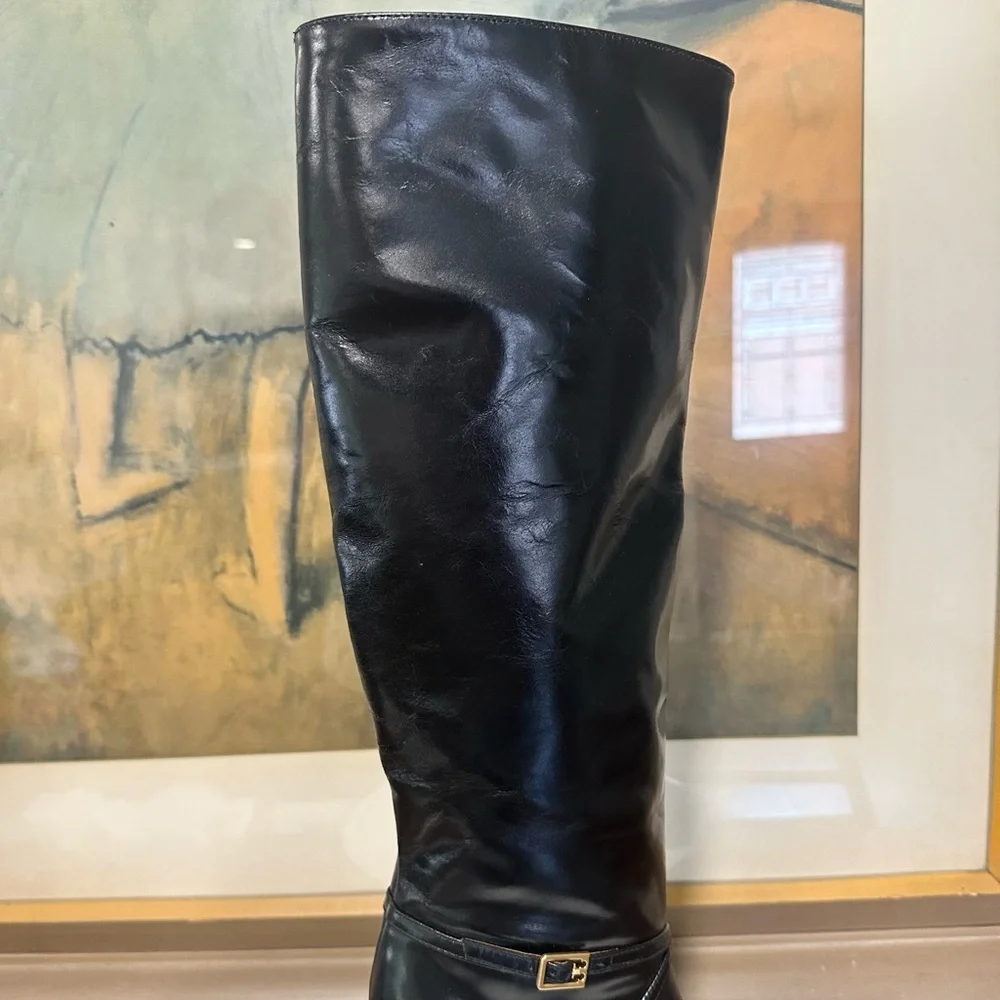 🌹TORY BURCH🌹 Black Pull-on Leather Knee-high Black Boot Size: 5.5